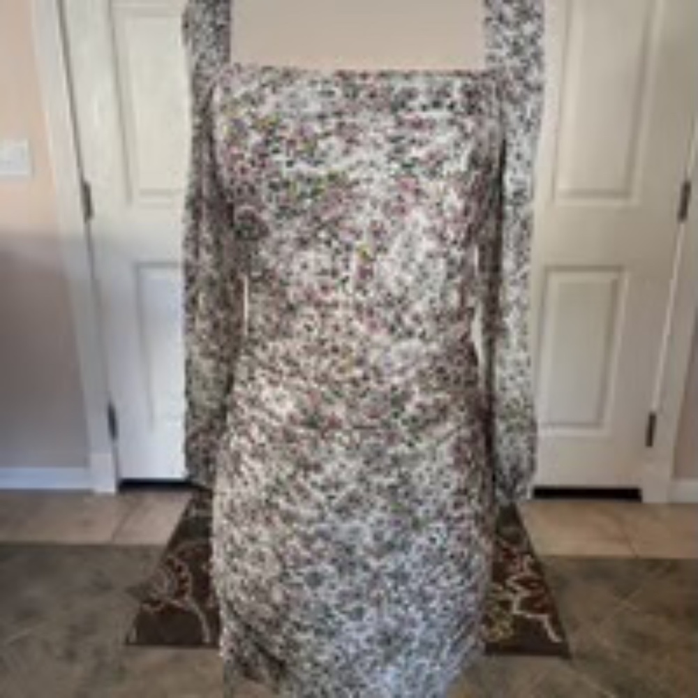 NWT BCBGENERATION Asymmetrical Long Sleeve Satin Floral Dress